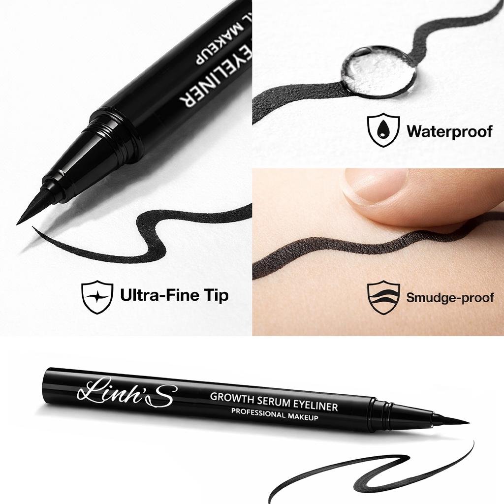 Linh’s Growth Serum Eyeliner – 2-in-1 Lash Growth Eyeliner Pen, Waterproof Smudge-Proof, Ultra-Fine Tip, Bold Black Professional Makeup - Image 9