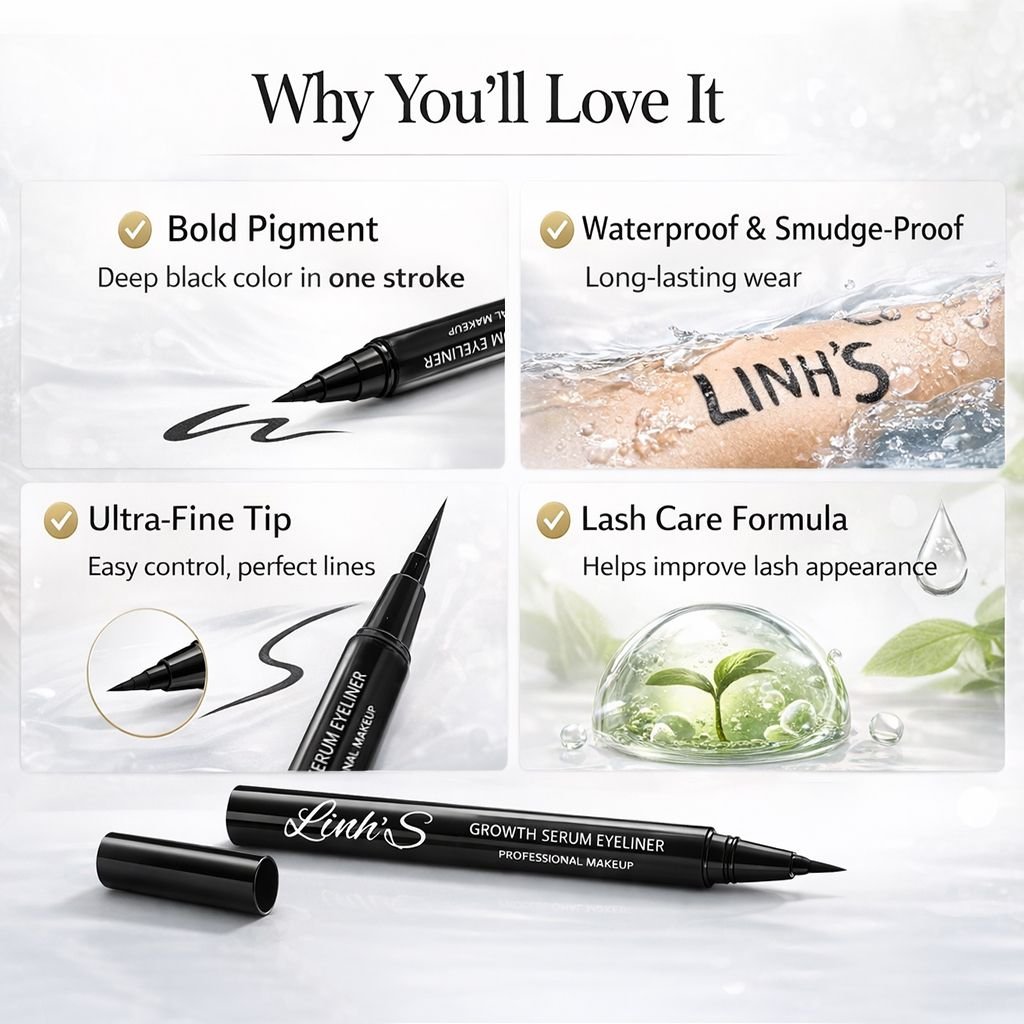 Linh’s Growth Serum Eyeliner – 2-in-1 Lash Growth Eyeliner Pen, Waterproof Smudge-Proof, Ultra-Fine Tip, Bold Black Professional Makeup - Image 7