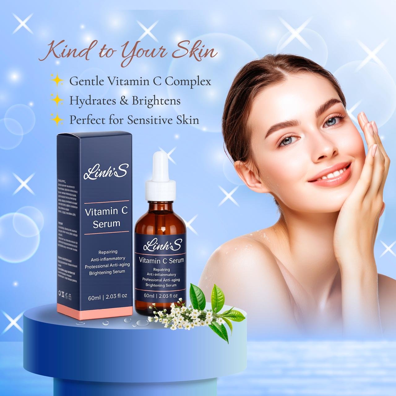 LINH’S Vitamin C Serum for Face – Brightening & Anti Aging Facial Serum, Helps Improve Dark Spots, Fine Lines & Uneven Skin Tone, Gentle Repairing Skin Care, 60ml / 2.03 fl oz - Image 2